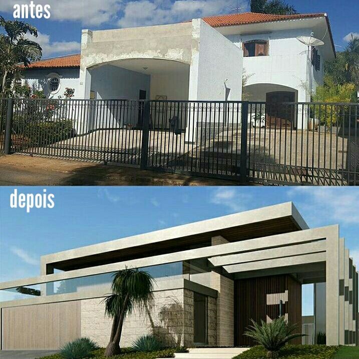 Antes e depois de uma reforma residencial mostrando transformação completa do ambiente